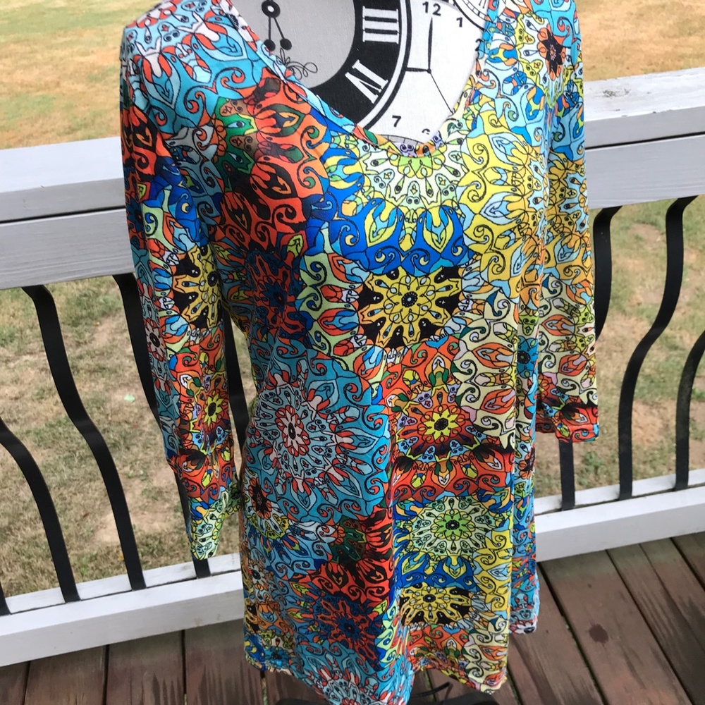 Mandala/Stained Glass Print V Neck Tunic/Mini Dress Multicolor Boho | M / L - Picture 8 of 10